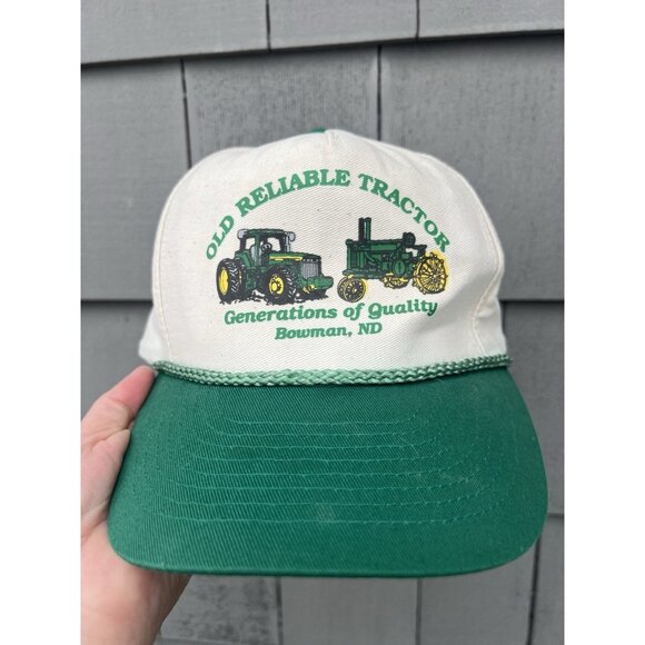 Vintage 80s Old Reliable Tractor Bowman North Dakota green canvas trucker hat - Picture 1 of 11